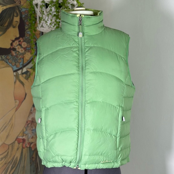 L.L. Bean Jackets & Blazers - LL Bean Womens Goose Down Puffer Vest Reversible Green Nylon Zip Up Small